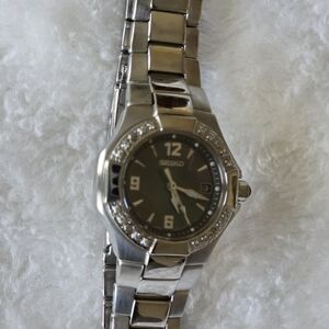 Seiko Silver Watch with Diamond Accents